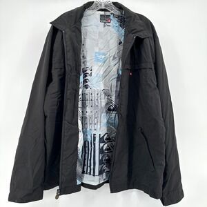 Y2K Quiksilver Mens Full Zip Jacket Windbreaker Large Graphic Print Streetwear